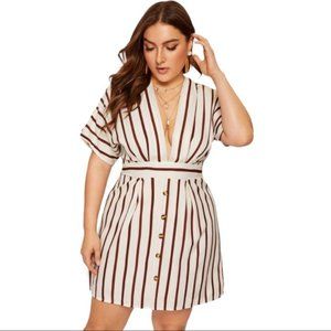 Shein Deep V-Neck Striped Dress 2XL